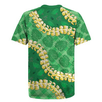 Green Palaka Hawaii Mele Kalikimaka Rugby Jersey Ohia Lehua Monstera Puakenikeni Lei - Polynesian Pride