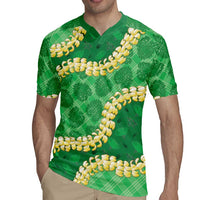 Green Palaka Hawaii Mele Kalikimaka Rugby Jersey Ohia Lehua Monstera Puakenikeni Lei - Polynesian Pride