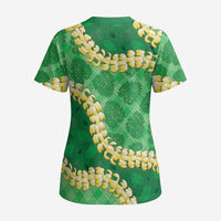 Green Palaka Hawaii Mele Kalikimaka Scrub Top Ohia Lehua Monstera Puakenikeni Lei - Polynesian Pride