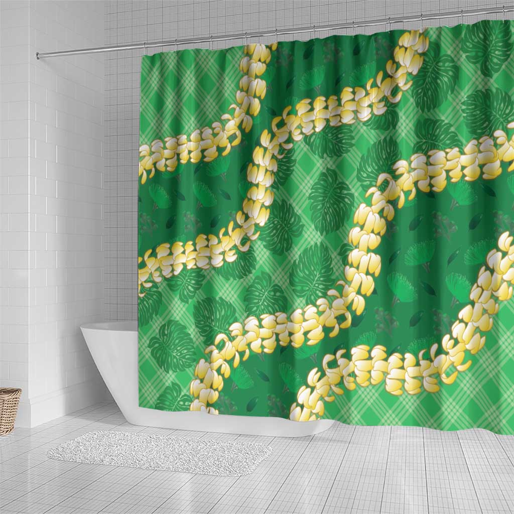 Green Palaka Hawaii Mele Kalikimaka Shower Curtain Ohia Lehua Monstera Puakenikeni Lei - Polynesian Pride