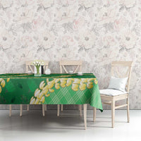 Green Palaka Hawaii Mele Kalikimaka Tablecloth Ohia Lehua Monstera Puakenikeni Lei - Polynesian Pride