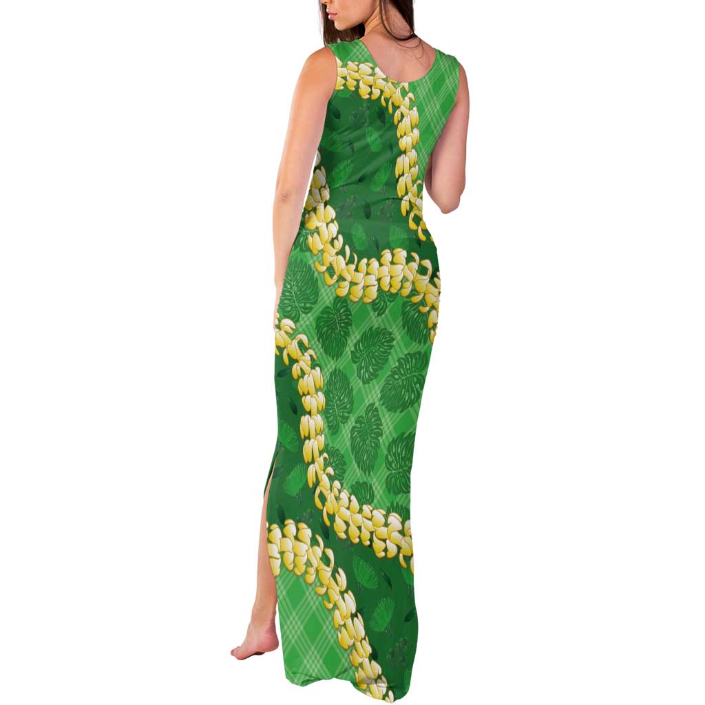 Green Palaka Hawaii Mele Kalikimaka Tank Maxi Dress Ohia Lehua Monstera Puakenikeni Lei - Polynesian Pride