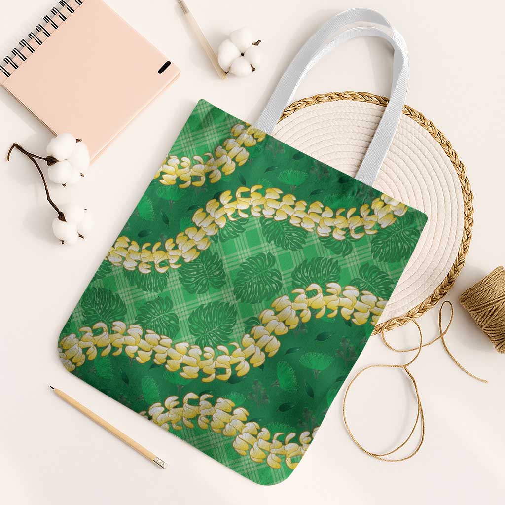 Green Palaka Hawaii Mele Kalikimaka Tote Bag Ohia Lehua Monstera Puakenikeni Lei - Polynesian Pride
