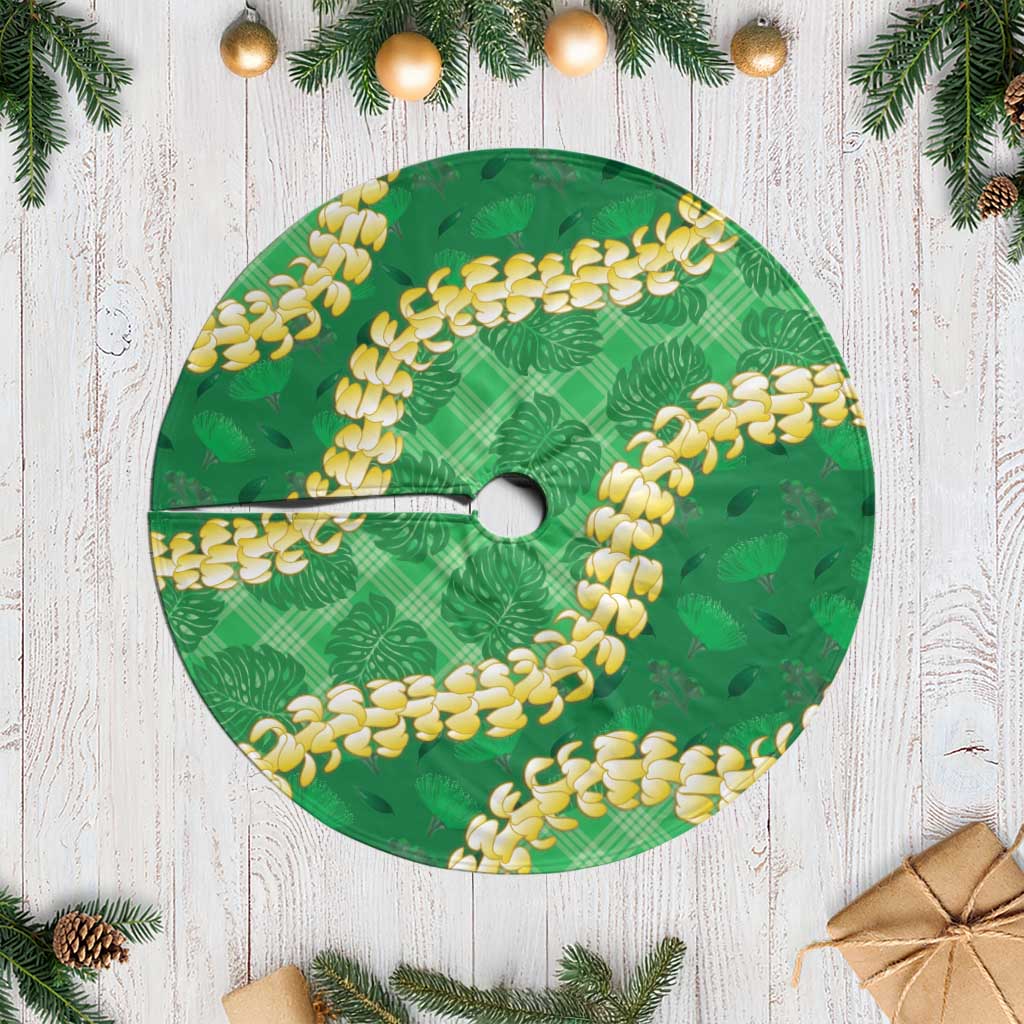 Green Palaka Hawaii Mele Kalikimaka Tree Skirt Ohia Lehua Monstera Puakenikeni Lei - Polynesian Pride