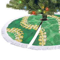 Green Palaka Hawaii Mele Kalikimaka Tree Skirt Ohia Lehua Monstera Puakenikeni Lei - Polynesian Pride