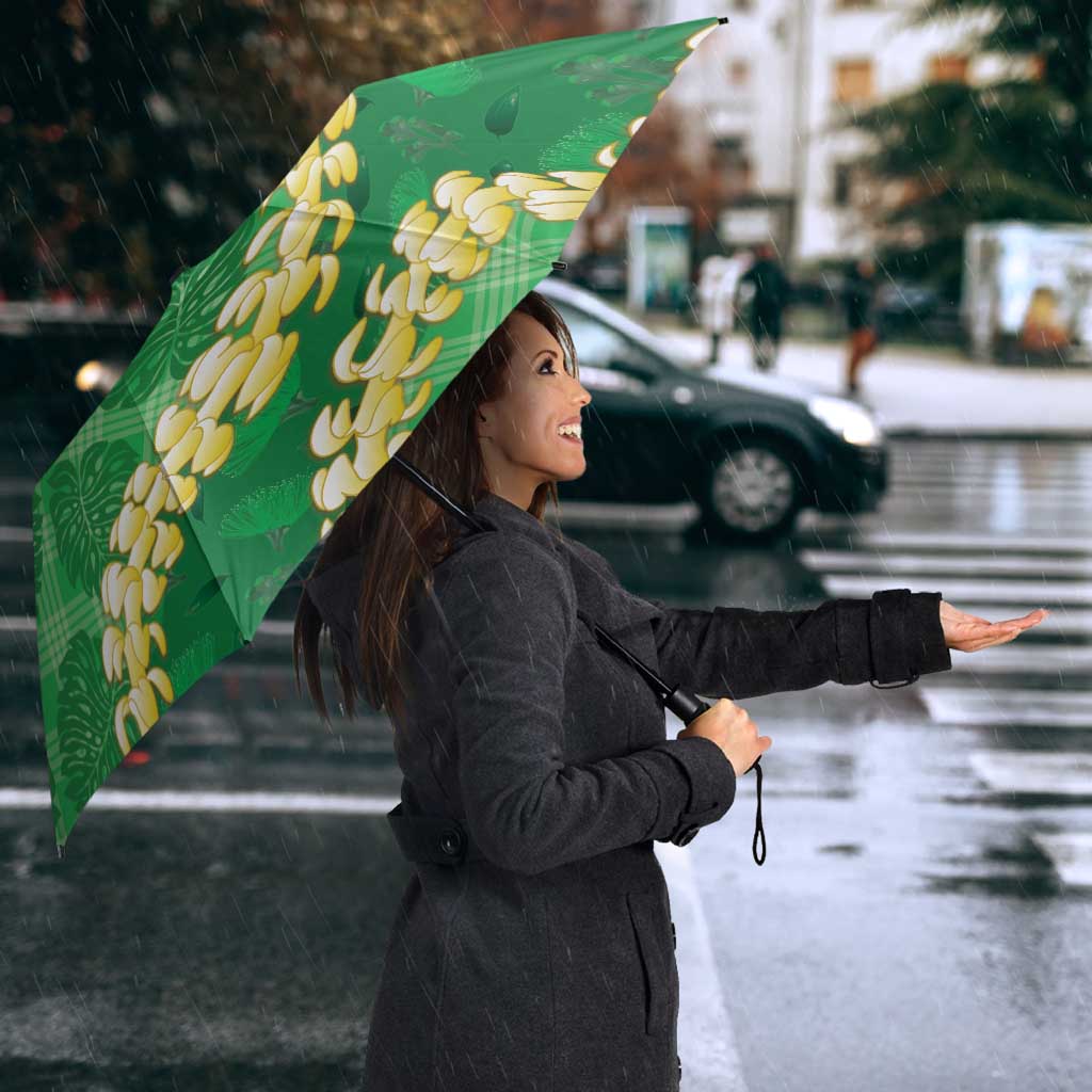 Green Palaka Hawaii Mele Kalikimaka Umbrella Ohia Lehua Monstera Puakenikeni Lei - Polynesian Pride