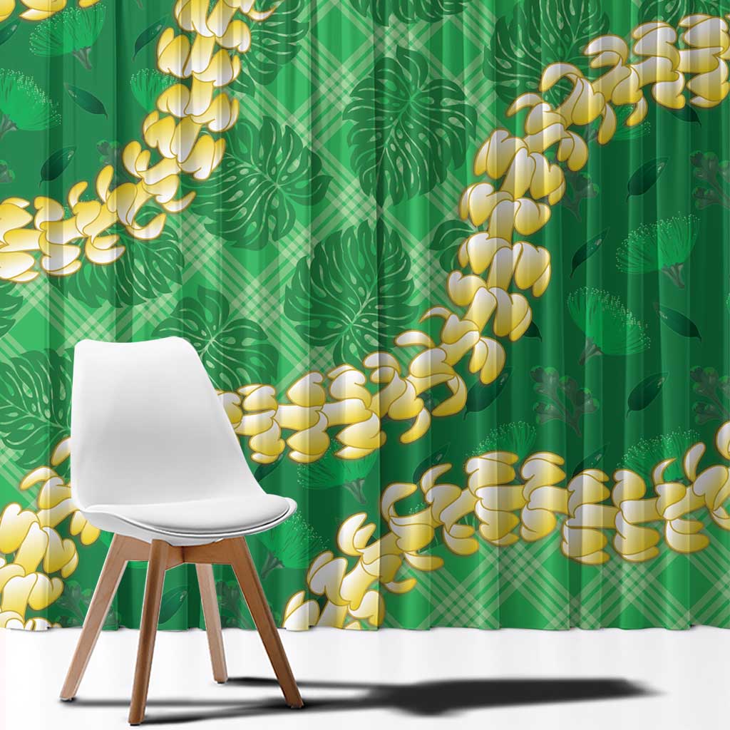 Green Palaka Hawaii Mele Kalikimaka Window Curtain Ohia Lehua Monstera Puakenikeni Lei LT14 - Polynesian Pride