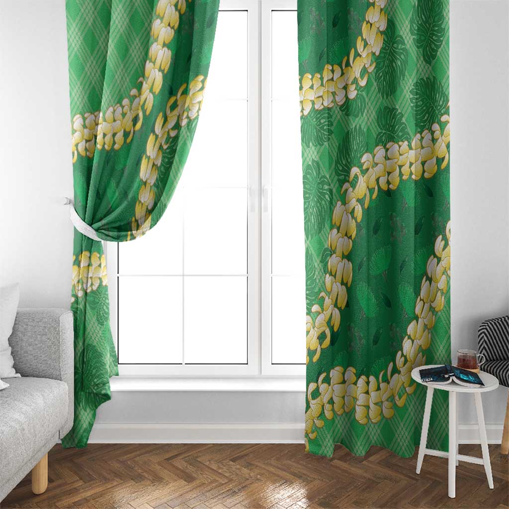 Green Palaka Hawaii Mele Kalikimaka Window Curtain Ohia Lehua Monstera Puakenikeni Lei LT14 - Polynesian Pride