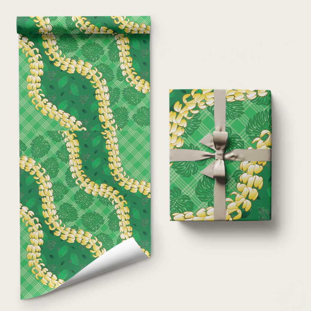 Green Palaka Hawaii Mele Kalikimaka Wrapping Paper Ohia Lehua Monstera Puakenikeni Lei - Polynesian Pride