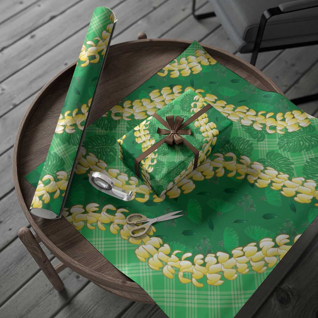 Green Palaka Hawaii Mele Kalikimaka Wrapping Paper Ohia Lehua Monstera Puakenikeni Lei - Polynesian Pride
