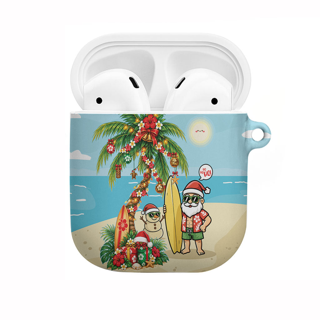 Hawaii Christmas Mele Kalikimaka AirPods Case Festive Palm Chilling Santa With Surfboard