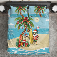 Hawaii Christmas Mele Kalikimaka Bedding Set Festive Palm Chilling Santa With Surfboard LT14 Blue - Polynesian Pride