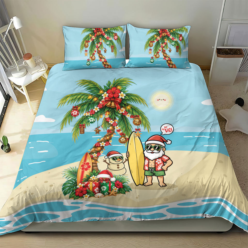 Hawaii Christmas Mele Kalikimaka Bedding Set Festive Palm Chilling Santa With Surfboard LT14 - Polynesian Pride
