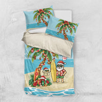 Hawaii Christmas Mele Kalikimaka Bedding Set Festive Palm Chilling Santa With Surfboard LT14 US Twin 172cm x 218cm Blue - Polynesian Pride