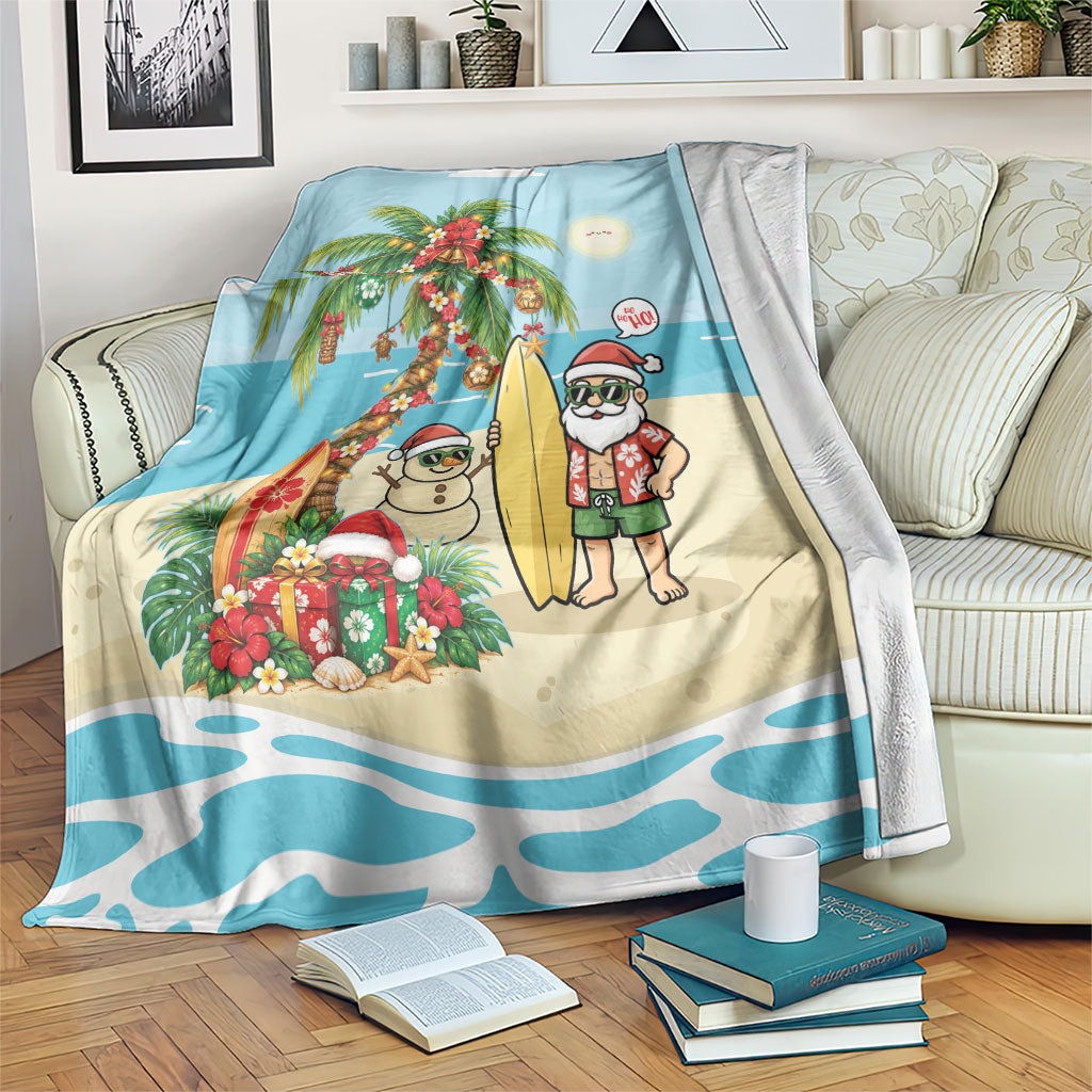 Hawaii Christmas Mele Kalikimaka Blanket Festive Palm Chilling Santa With Surfboard LT14 Blue - Polynesian Pride