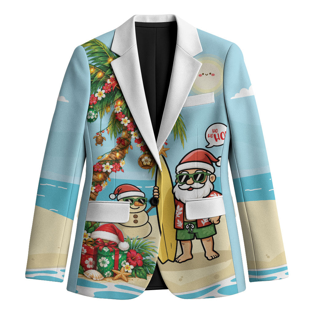 Hawaii Christmas Mele Kalikimaka Blazer Festive Palm Chilling Santa With Surfboard