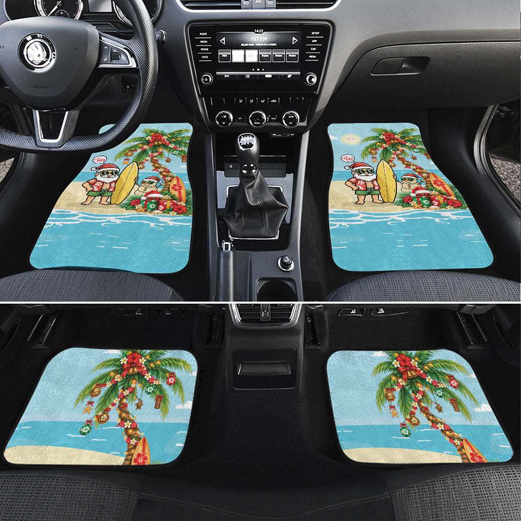 Hawaii Christmas Mele Kalikimaka Car Mats Festive Palm Chilling Santa With Surfboard