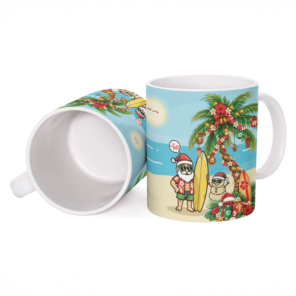 Hawaii Christmas Mele Kalikimaka Ceramic Mug Festive Palm Chilling Santa With Surfboard LT14 - Polynesian Pride