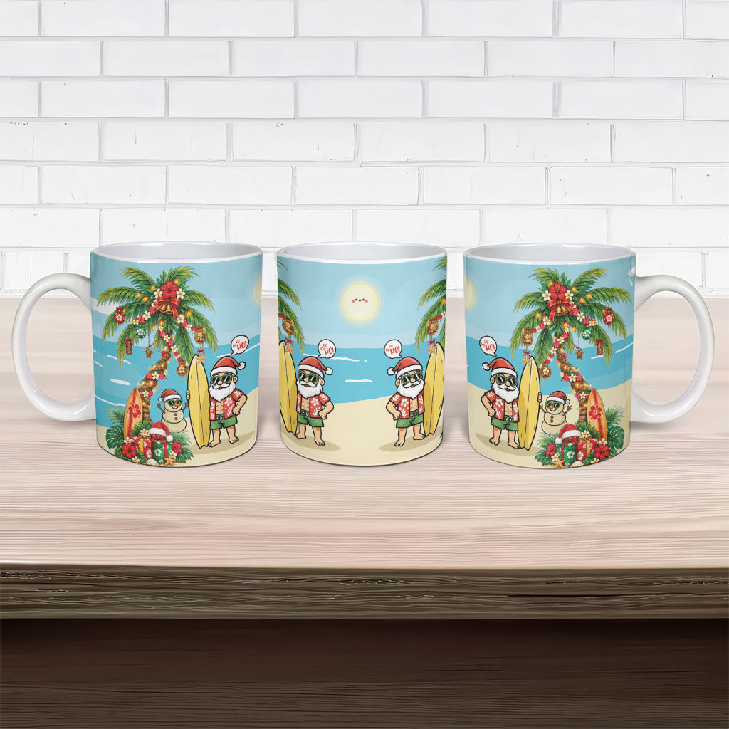 Hawaii Christmas Mele Kalikimaka Ceramic Mug Festive Palm Chilling Santa With Surfboard LT14 - Polynesian Pride