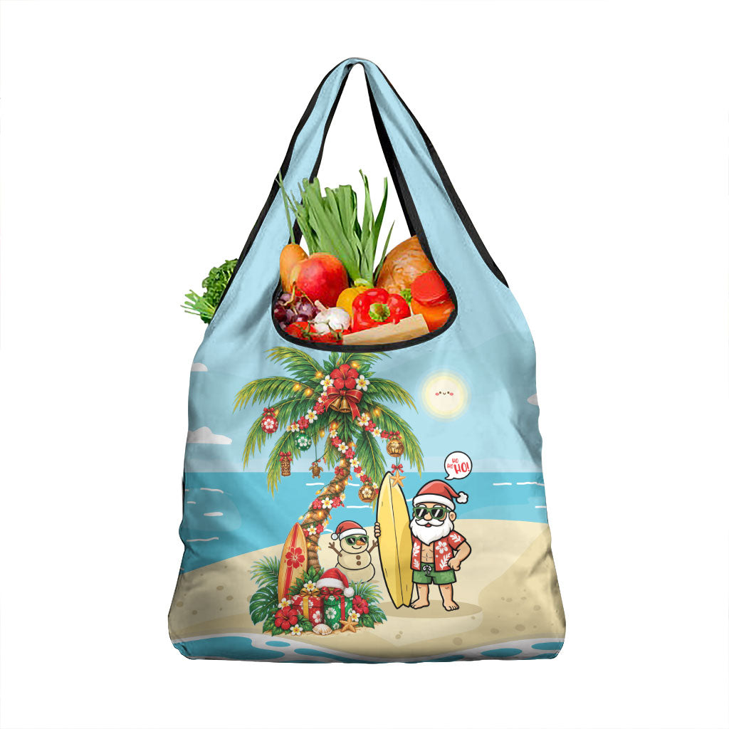 Hawaii Christmas Mele Kalikimaka Grocery Bag Festive Palm Chilling Santa With Surfboard LT14 1-pack One Size Blue - Polynesian Pride