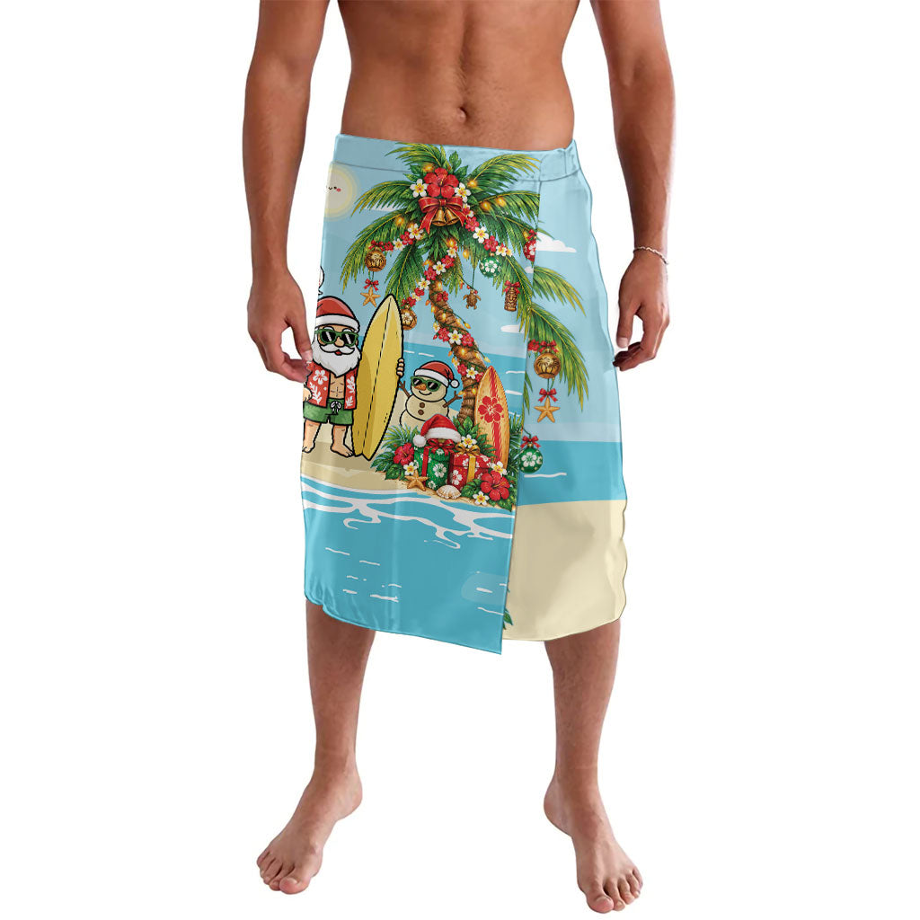 Hawaii Christmas Mele Kalikimaka Lavalava Festive Palm Chilling Santa With Surfboard LT14 Blue - Polynesian Pride