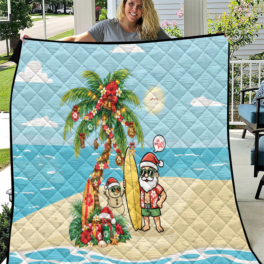 Hawaii Christmas Mele Kalikimaka Quilt Festive Palm Chilling Santa With Surfboard