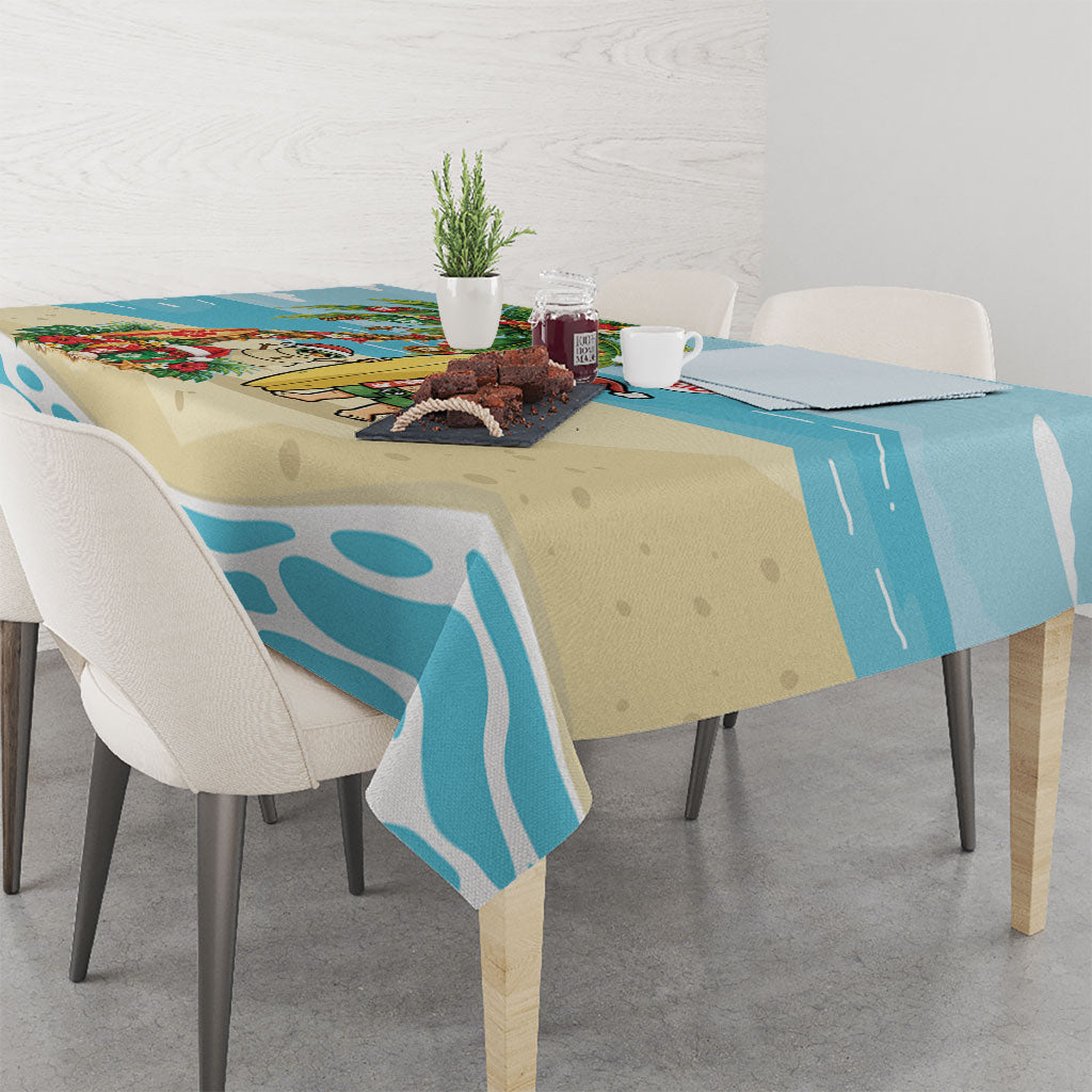 Hawaii Christmas Mele Kalikimaka Tablecloth Festive Palm Chilling Santa With Surfboard LT14 - Polynesian Pride