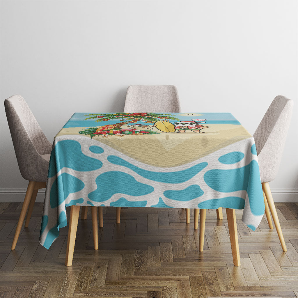 Hawaii Christmas Mele Kalikimaka Tablecloth Festive Palm Chilling Santa With Surfboard LT14 - Polynesian Pride