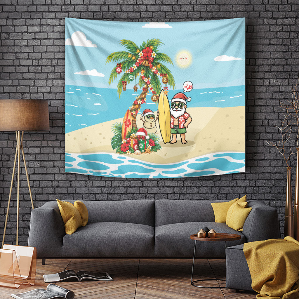 Hawaii Christmas Mele Kalikimaka Tapestry Festive Palm Chilling Santa With Surfboard
