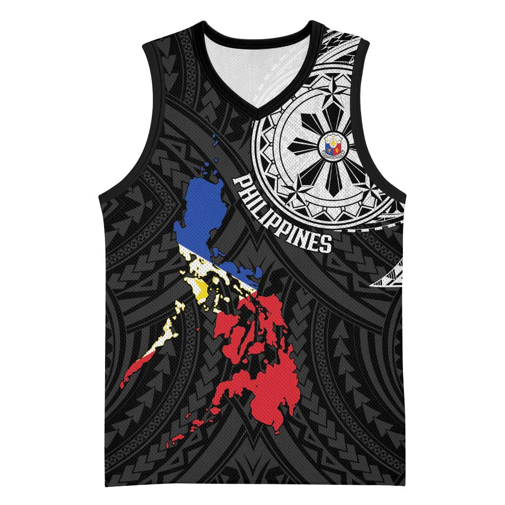 Philippines Strong Basketball Jersey Filipino Map Polynesian Tattoo - Polynesian Pride