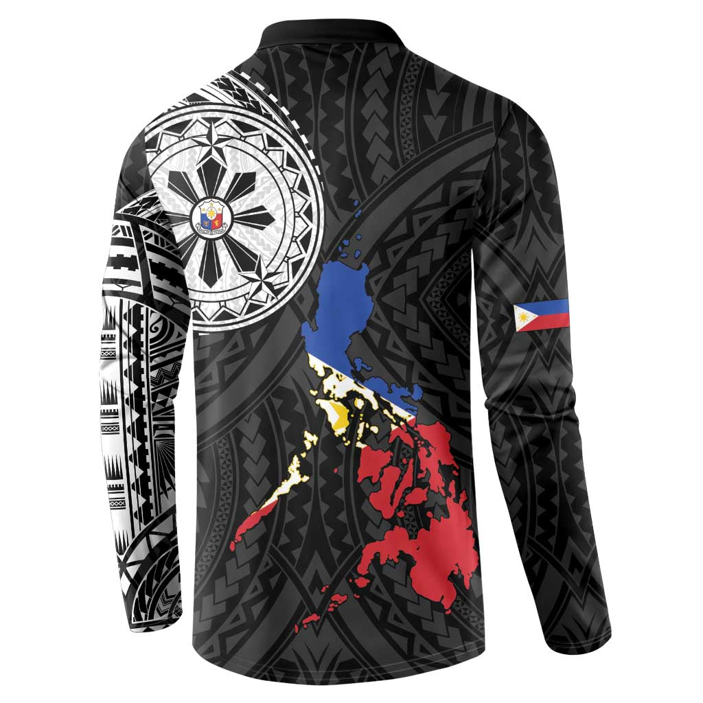 Philippines Strong Button Sweatshirt Filipino Map Polynesian Tattoo - Polynesian Pride