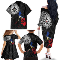 Philippines Strong Family Matching Off The Shoulder Long Sleeve Dress and Hawaiian Shirt Filipino Map Polynesian Tattoo - Polynesian Pride