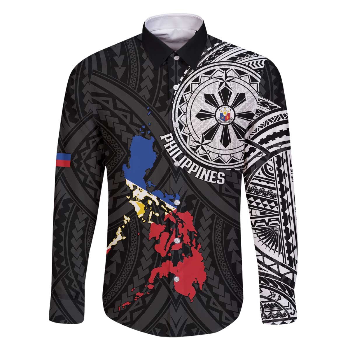 Philippines Strong Family Matching Off The Shoulder Long Sleeve Dress and Hawaiian Shirt Filipino Map Polynesian Tattoo - Polynesian Pride