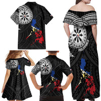 Philippines Strong Family Matching Off Shoulder Maxi Dress and Hawaiian Shirt Filipino Map Polynesian Tattoo - Polynesian Pride