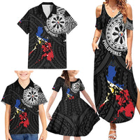 Philippines Strong Family Matching Summer Maxi Dress and Hawaiian Shirt Filipino Map Polynesian Tattoo - Polynesian Pride