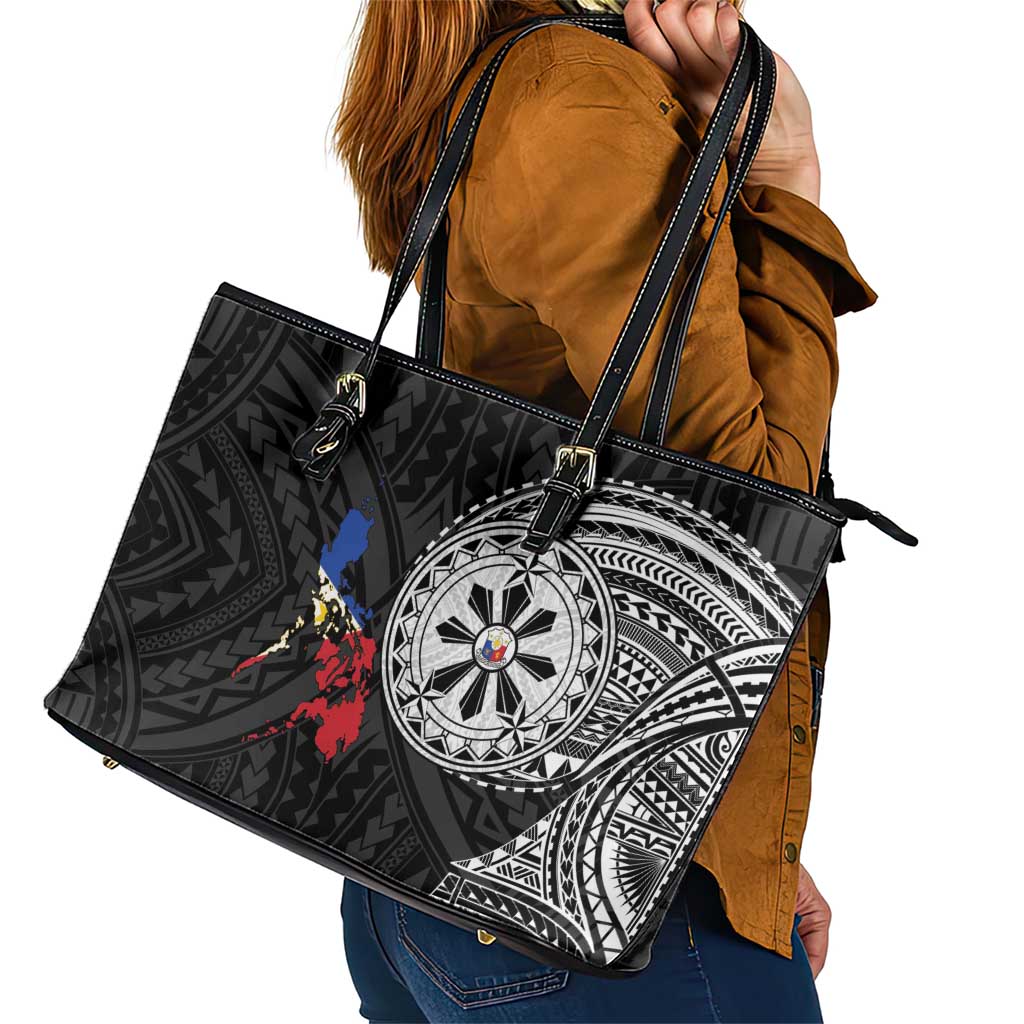 Philippines Strong Leather Tote Bag Filipino Map Polynesian Tattoo - Polynesian Pride
