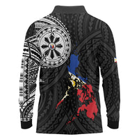 Philippines Strong Long Sleeve Polo Shirt Filipino Map Polynesian Tattoo - Polynesian Pride