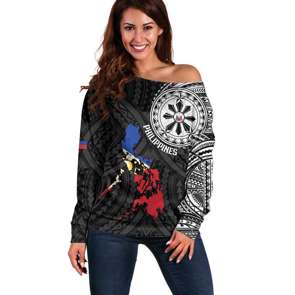 Philippines Strong Off Shoulder Sweater Filipino Map Polynesian Tattoo - Polynesian Pride