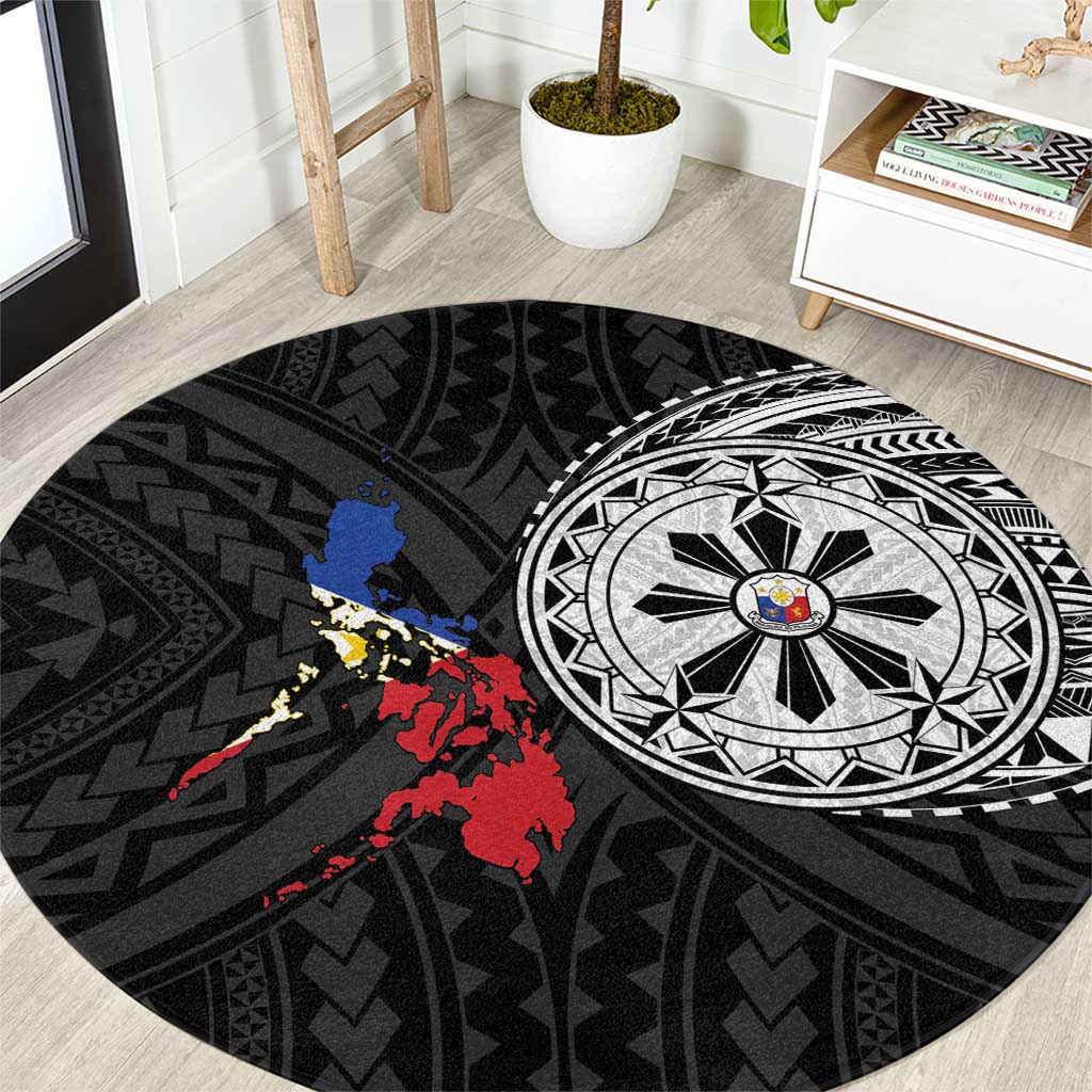 Philippines Strong Round Carpet Filipino Map Polynesian Tattoo - Polynesian Pride