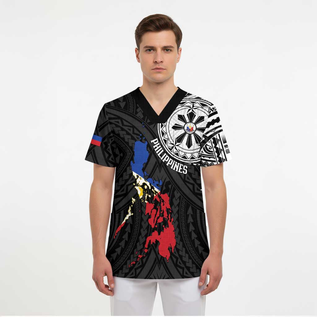 Philippines Strong Scrub Top Filipino Map Polynesian Tattoo - Polynesian Pride
