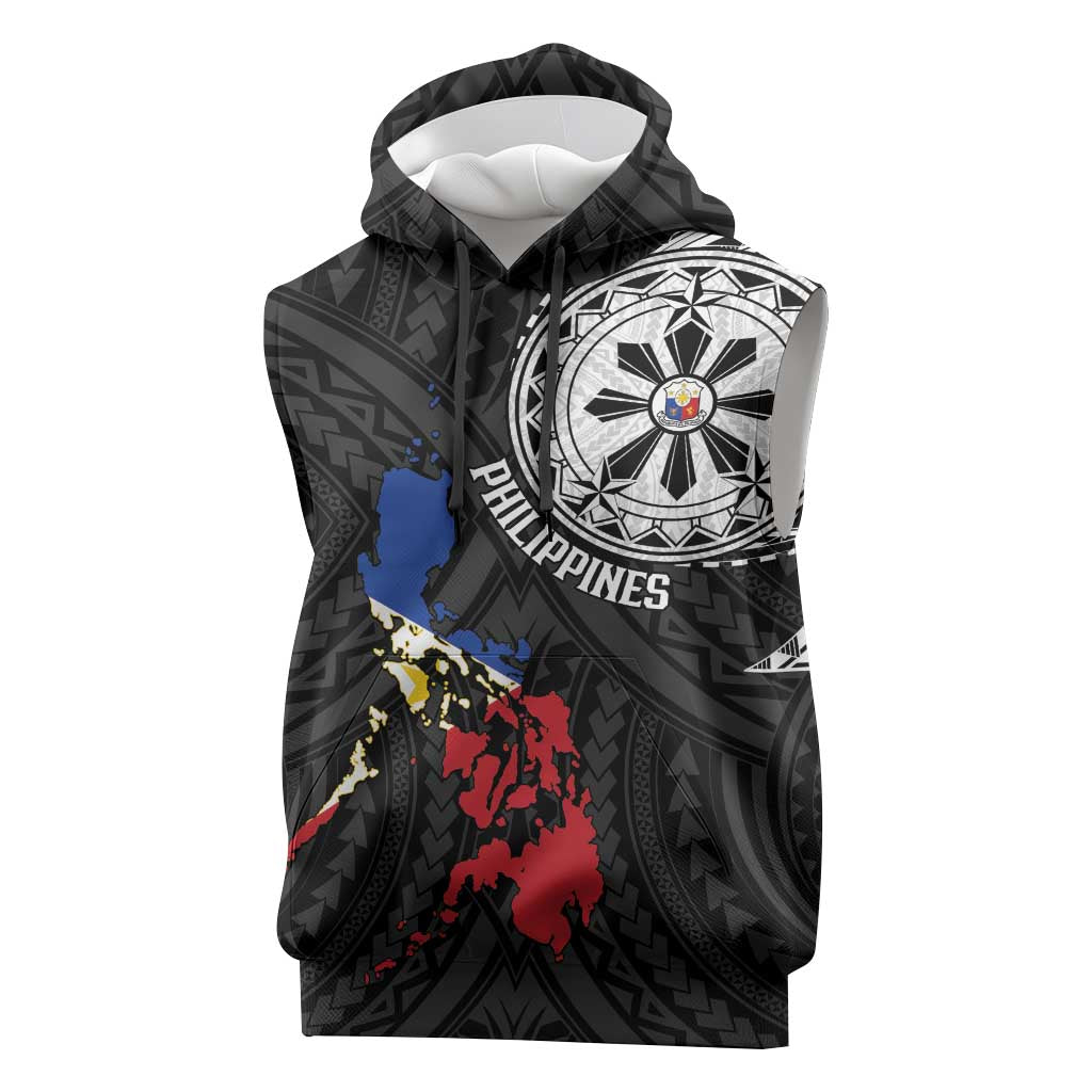 Philippines Strong Sleeveless Hoodie Filipino Map Polynesian Tattoo - Polynesian Pride