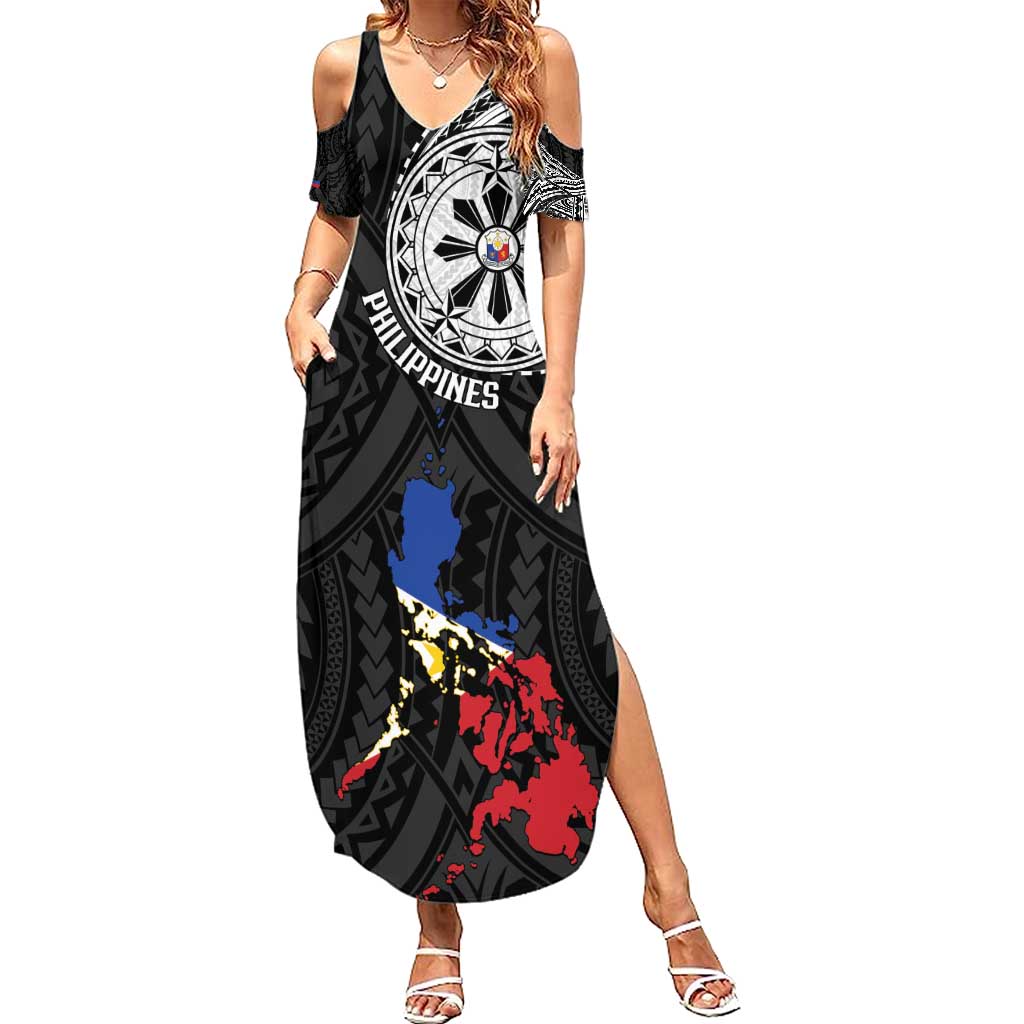 Philippines Strong Summer Maxi Dress Filipino Map Polynesian Tattoo - Polynesian Pride