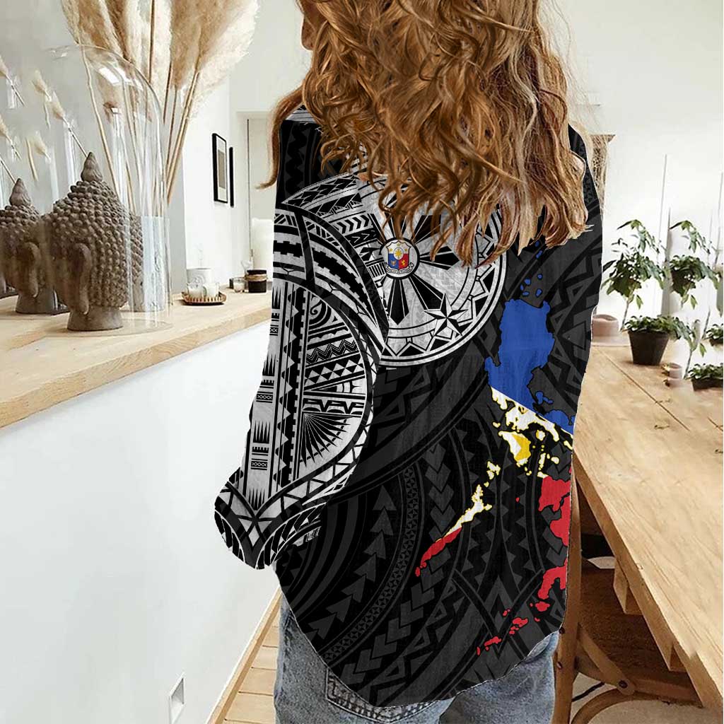 Philippines Strong Women Casual Shirt Filipino Map Polynesian Tattoo - Polynesian Pride