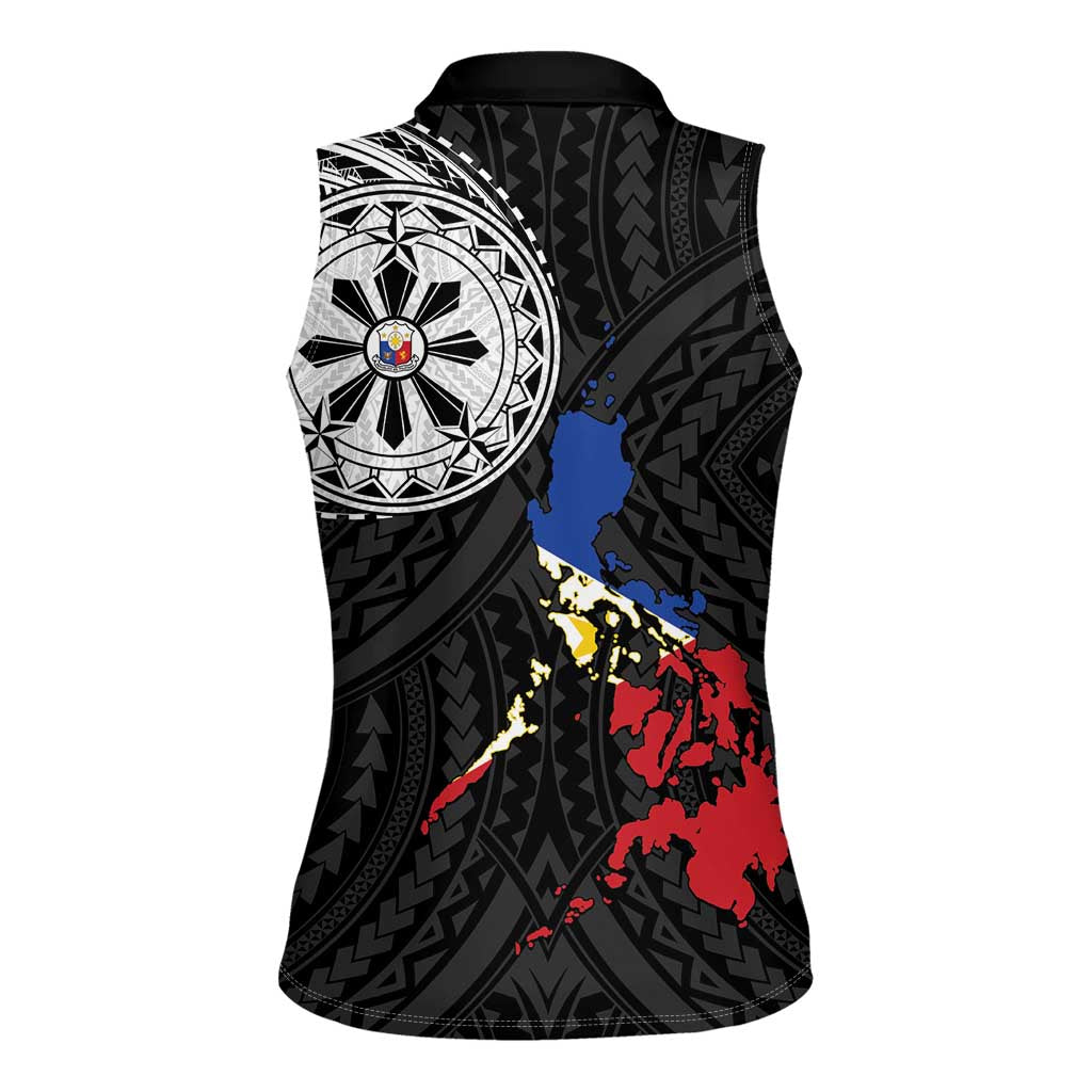 Philippines Strong Women Sleeveless Polo Shirt Filipino Map Polynesian Tattoo - Polynesian Pride