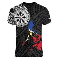 Philippines Strong Women V-Neck T-Shirt Filipino Map Polynesian Tattoo - Polynesian Pride