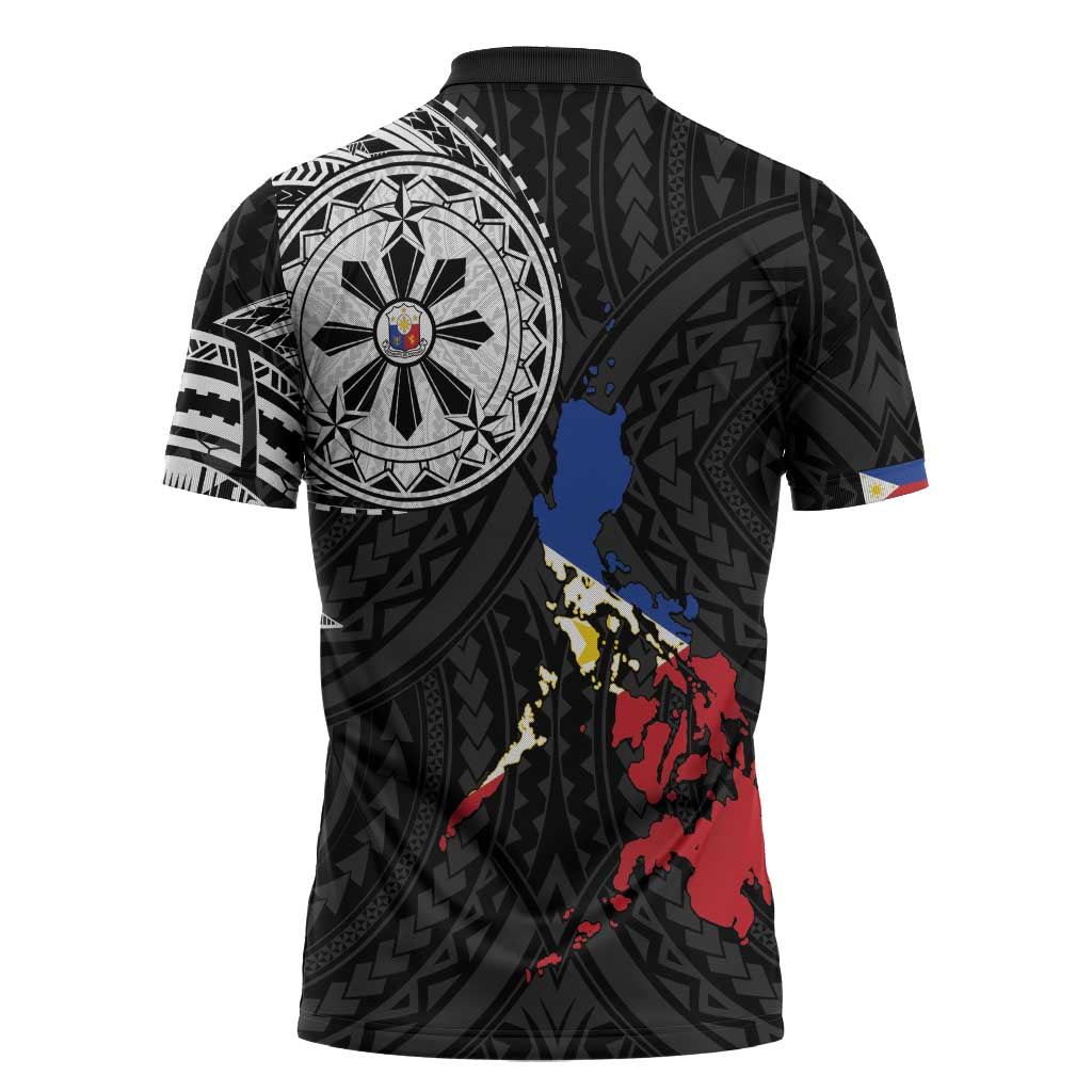 Philippines Strong Zipper Polo Shirt Filipino Map Polynesian Tattoo - Polynesian Pride