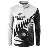 New Zealand Lawn Bowls Custom Button Sweatshirt Aotearoa Silver Fern - Polynesian Pride