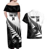 New Zealand Lawn Bowls Custom Couples Matching Off Shoulder Maxi Dress and Hawaiian Shirt Aotearoa Silver Fern - Polynesian Pride