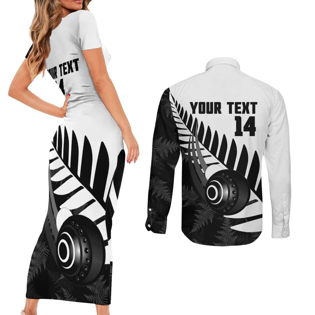 New Zealand Lawn Bowls Custom Couples Matching Short Sleeve Bodycon Dress and Long Sleeve Button Shirt Aotearoa Silver Fern - Polynesian Pride