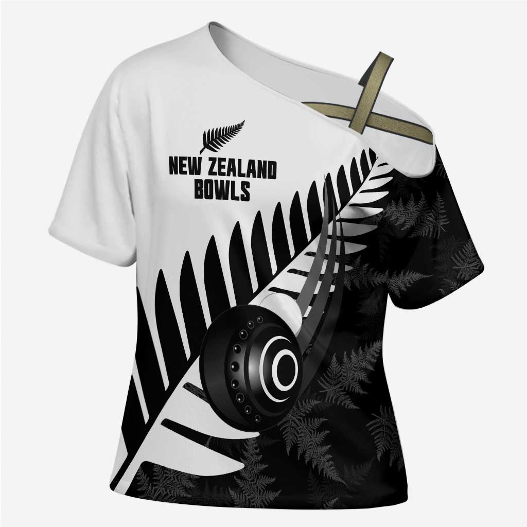 New Zealand Lawn Bowls Custom Cross Shoulder Shirt Aotearoa Silver Fern - Polynesian Pride